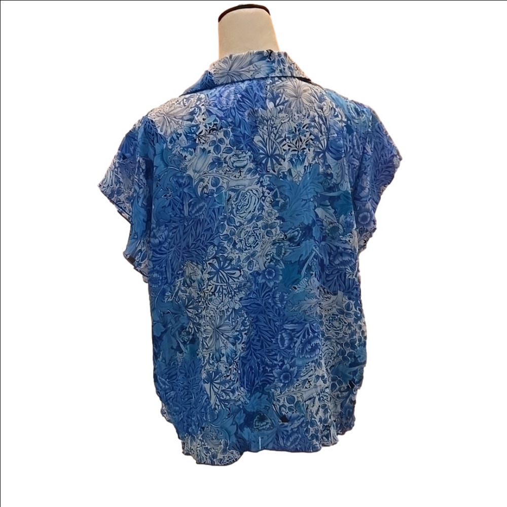 Robbie Bee Ruffle Front Button Up Blouse Flutter Sleeves Lace Trim Women size 16 - Picture 5 of 11